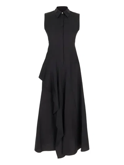 Max Mara Ruffle-detail Collared Dress In Black