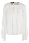 Max Mara Ruffle Detailed Crewneck Top In Bianco