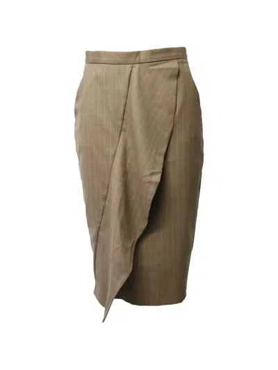 Pre-owned Max Mara Ruffle Pinstripe Midi Skirt In Neutral