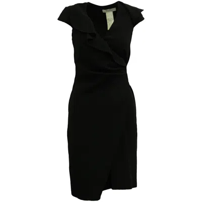 Max Mara Ruffle Wrap Dress In Black Wool