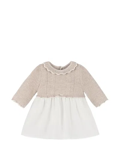 Max Mara Babies' Ruffle-collar Jersey Dress In Neutral