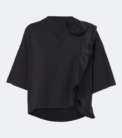 Max Mara Ruffled Cotton Jersey T-shirt In Black