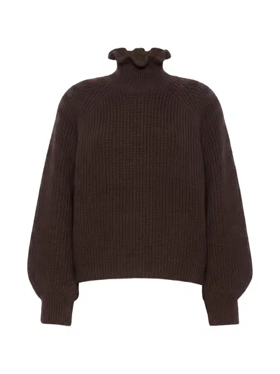 Max Mara Ruffled High-neck Sweater In Brown