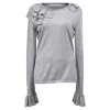Max Mara Ruffled Long Sleeve Top In Grey Wool In Gray