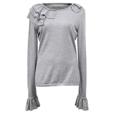 Max Mara Ruffled Long Sleeve Top In Grey Wool In Gray