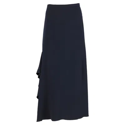 Max Mara Ruffled Maxi Skirt In Navy Blue Wool