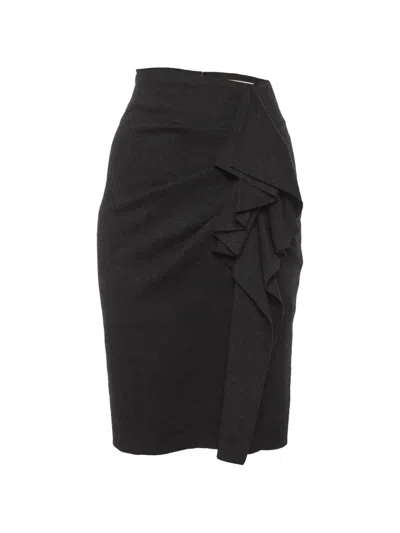 Pre-owned Max Mara Ruffled Midi Skirt In Gray