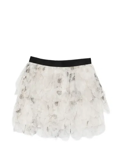 Max Mara Layered Floral Skirt Sheer Overlay Waistband In Gray