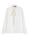 Max Mara Ruffled Neck-tie Blouse In White