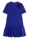 Max Mara Ruffled Short-sleeve Dress In Blue