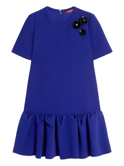 Max Mara Ruffled Short-sleeve Dress In Blue