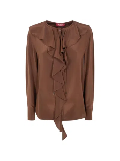 Max Mara Ruffled Silk Blouse In Brown