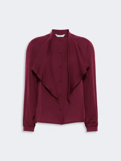 Max Mara Ruffled Silk Charmeuse Shirt In Lie De Vin