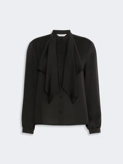 Max Mara Ruffled Silk Charmeuse Shirt In Noir