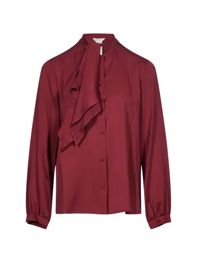 Max Mara Silk Charmeuse Scarf-neck Button-down Blouse In Burgundy
