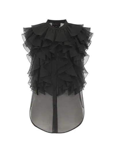 Max Mara Ruffled Silk Shirt In Black