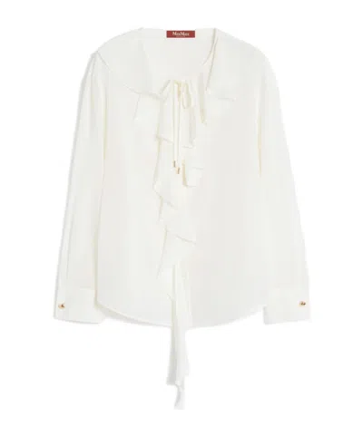 Max Mara Ruffled Silk Shirt In White
