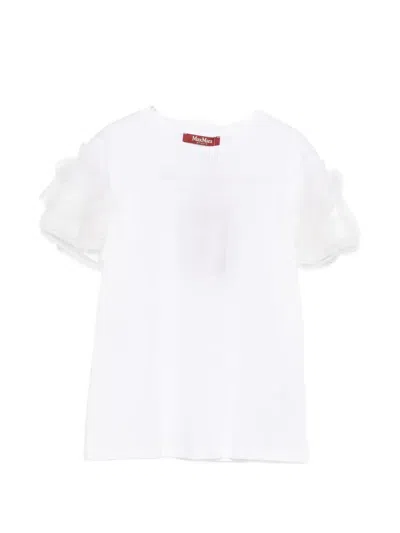 Max Mara Ruffled Sleeve T-shirt In White