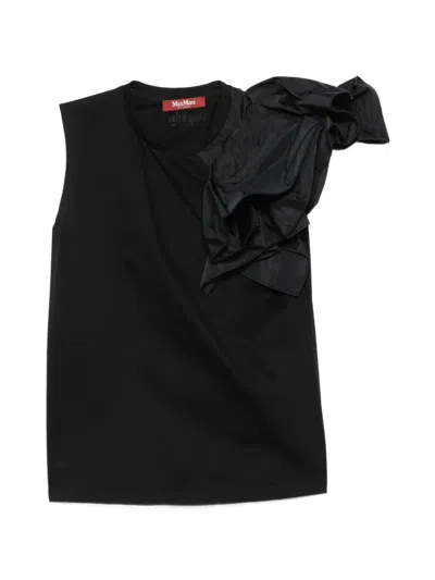 Max Mara Ruffled Sleeveless Top In Black