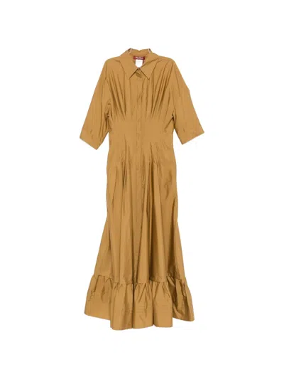 Max Mara Ruffled-hem Maxi Dress In Brown