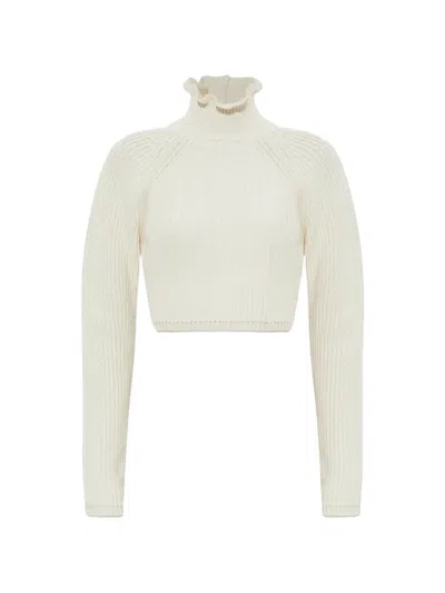 Max Mara Ruffled-neck Sweater In White