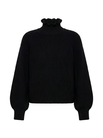 Max Mara Ruffle-trim Ribbed-knit Sweater In Black