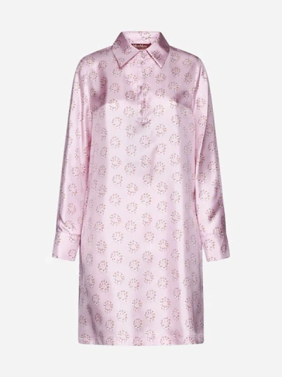 Max Mara Rufo Print Silk Shirt Dress In Pink