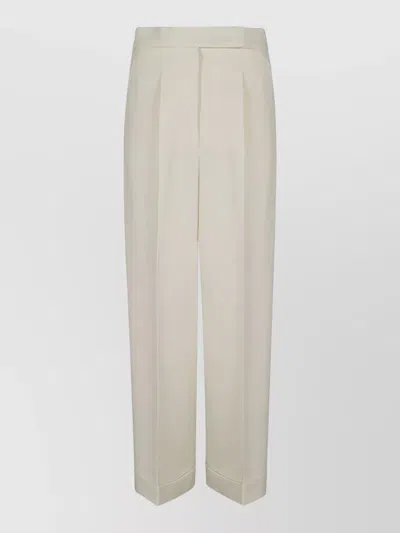 Max Mara Rugiada Tailored Pants Buttoned Pockets Pleated Cuffs In White