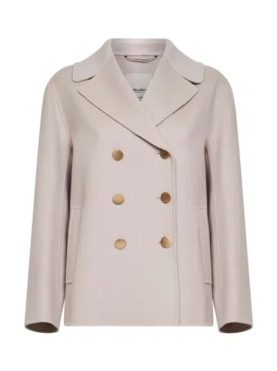 Max Mara S Beige Smmmargot Double-breasted Pea-style Jacket In Neutral