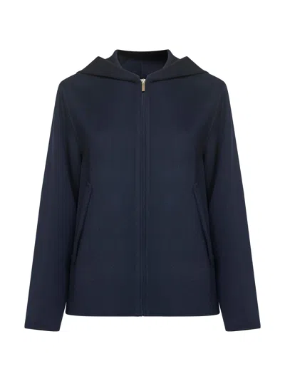 Max Mara S Blue Double Wool Roland Hooded Jacket
