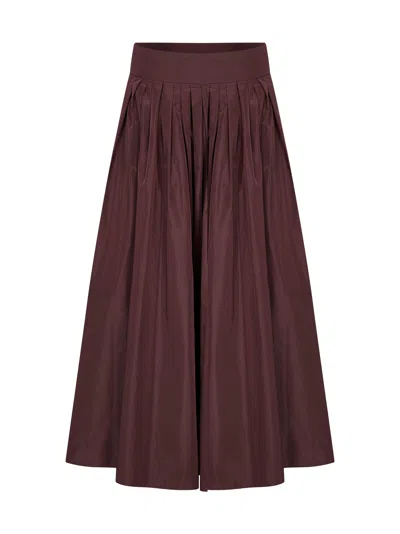 Max Mara S Burgundy Taffeta Smmromina Long Pleated Skirt In Brown