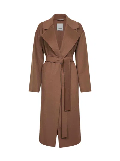 Max Mara S Camel Smmhobby Long Wrap Coat In Brown