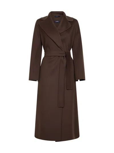 Max Mara S Chocolate Poldo Long Wrap Coat In White