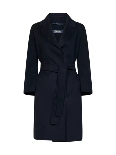 Max Mara S Dark Blue Arona Short Belted Coat