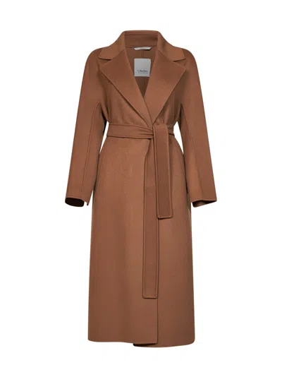 Max Mara S Dark Camel Smmpenelope Long Wrap Coat In Brown