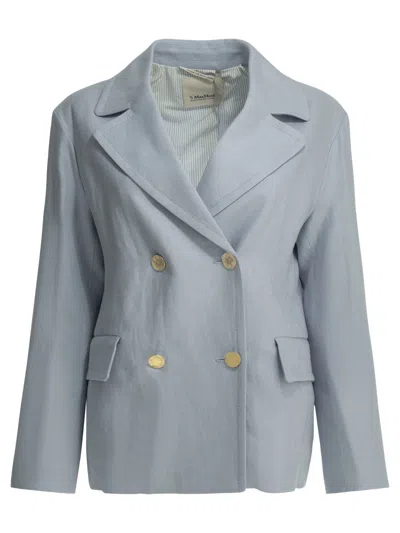 Max Mara S Double-breasted Light Blue Linen Blazer