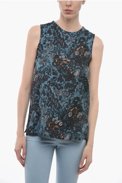 Max Mara S Floral Patterned Dono Silk Tank Top In Blue