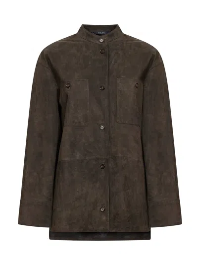 Max Mara S Green Suede Leather Smmelodia Midi Jacket In Multicolor