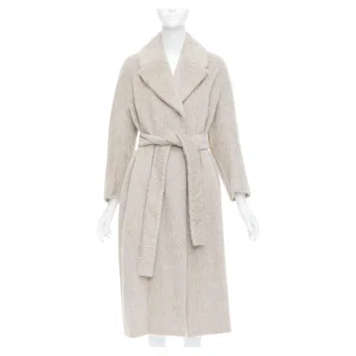 Pre-owned Max Mara S Grey Alpaca Virgin Wool Spread Collar Belted Long Coat It38 Xs In Gray
