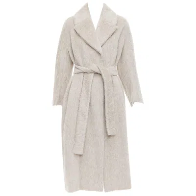 Pre-owned Max Mara S Grey Alpaca Virgin Wool Spread Collar Belted Long Coat It38 Xs In Gray