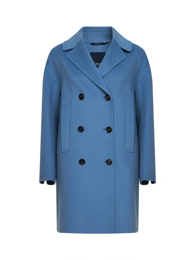 Max Mara S Light Blue Smmeden Double-breasted Midi Coat