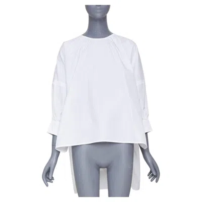 Pre-owned Max Mara S  2024 Maya Asymmetric Gathered Neckline Cotton Poplin Blouse It34 Xxs In Gray