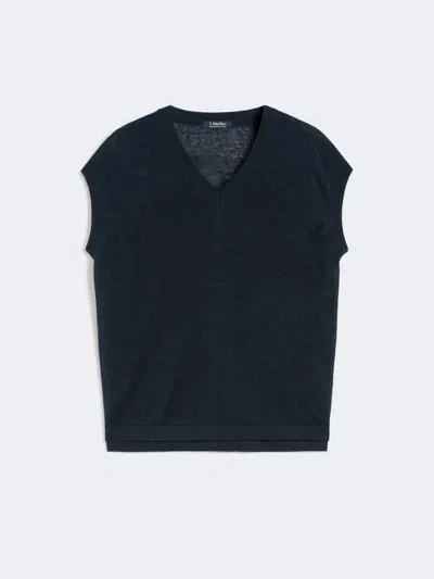 Max Mara S  Blue Linen Ghianda Linen Knit Vest In Black