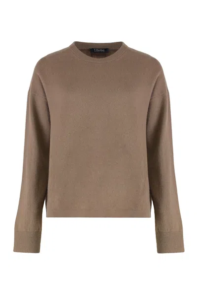 Max Mara S  Crew Neck Wool Sweater In Brown