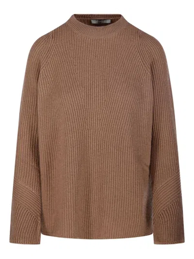 Max Mara S  Crew Neck Wool Sweater In Brown