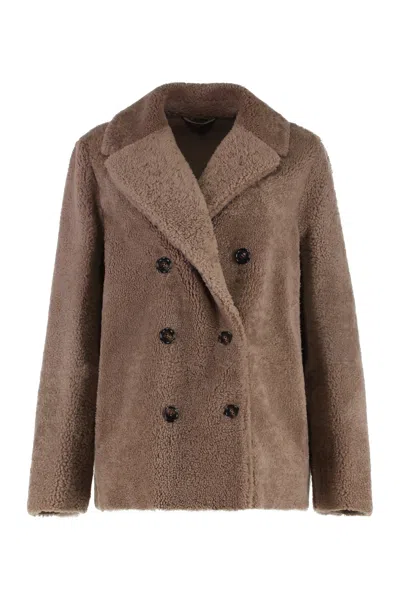 Max Mara S  Futura Double-breasted Peacoat In Brown