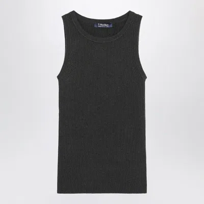 Max Mara S   Green Ribbed Tank Top In Wool And Cashmere In Black