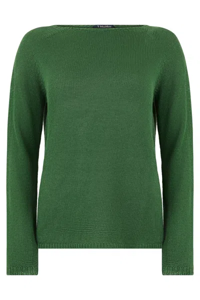 Max Mara S  Linen Sweater With Boat Neck In Green