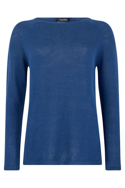 Max Mara S  Linen Sweater With Long Sleeves In Blue