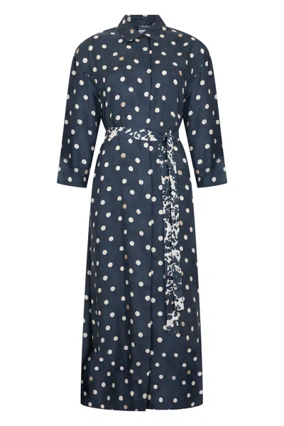 Max Mara S  Long Silk Dress With Polka Dots In Blue